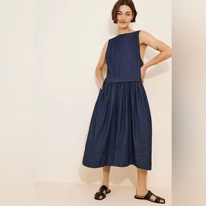 Free People Soraya Denim Dress Womens Size Large Blue Dark Wash Cotton Relaxed